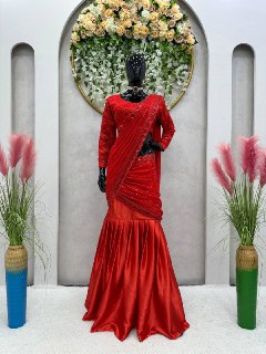 Red Colour Party Wear Saree Style Fancy Lehenga Collection