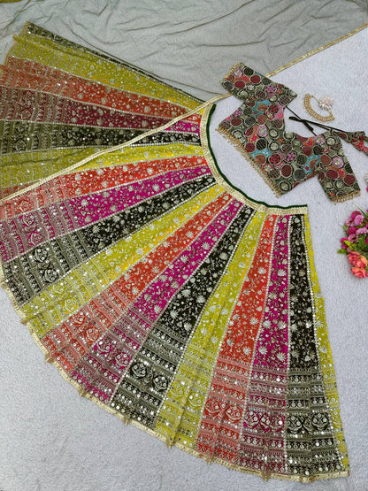 Colour Full Goergette Sequence And Embroidery Wokred Heavy Boutique Lehenga With Net Duppata