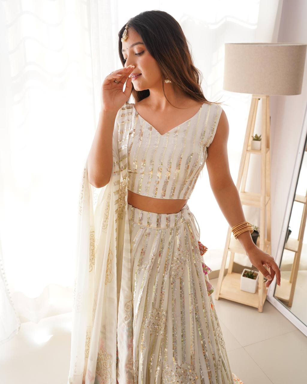 Off White Colour Wedding Wear Georgette Sequence Worked Heavy Designer Lehenga Choli With Cancan