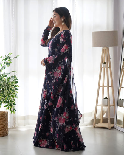 Digital Printed Soft Georgette Full Stiched Gown With Duppata