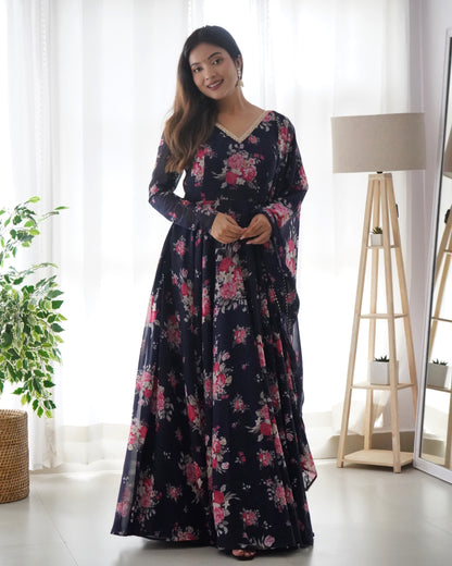 Digital Printed Soft Georgette Full Stiched Gown With Duppata