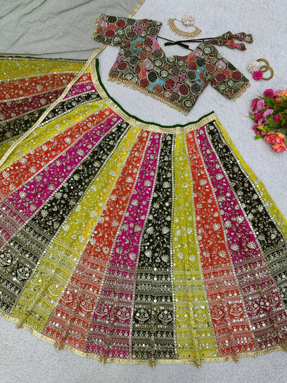 Colour Full Goergette Sequence And Embroidery Wokred Heavy Boutique Lehenga With Net Duppata