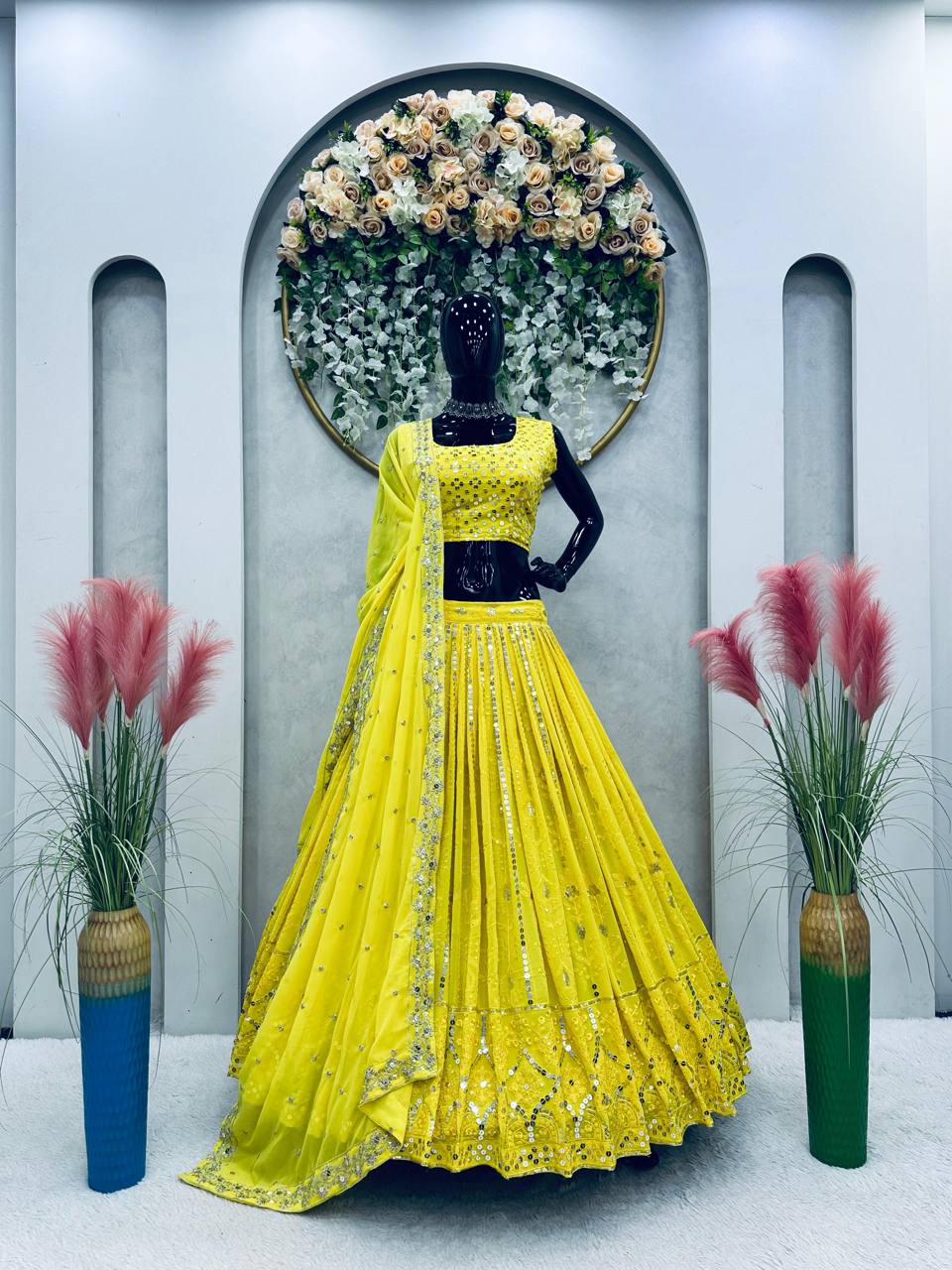 Yellow Colour Wedding Wear Emroidary And Sequence Worked Beautiful Lehenga Choli