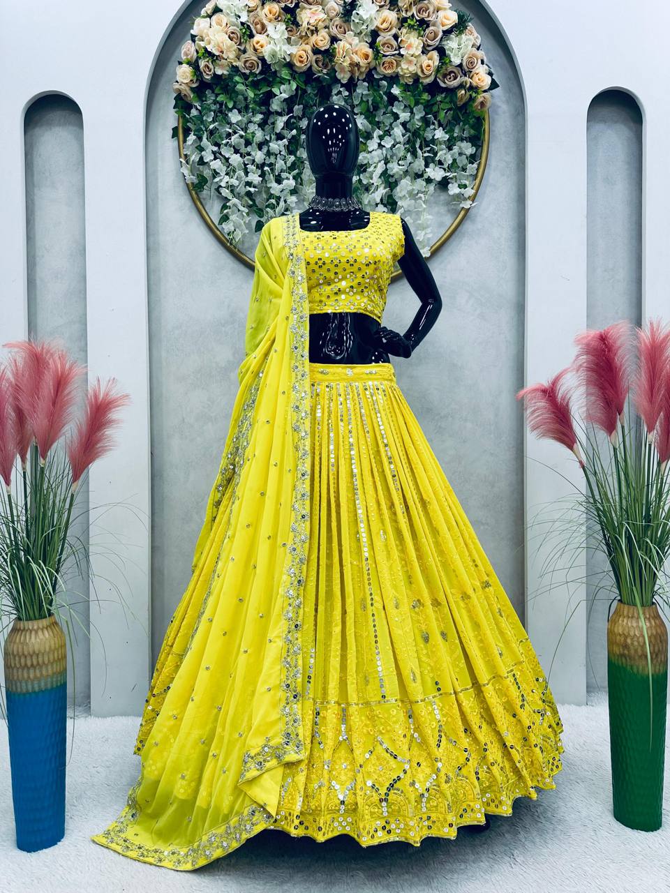 Yellow Colour Wedding Wear Emroidary And Sequence Worked Beautiful Lehenga Choli