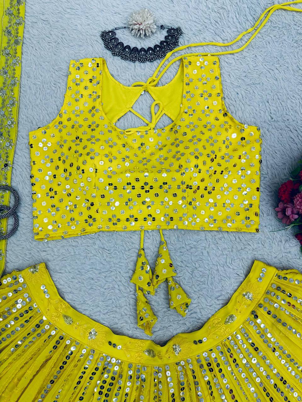 Yellow Colour Wedding Wear Emroidary And Sequence Worked Beautiful Lehenga Choli