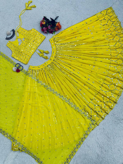 Yellow Colour Wedding Wear Emroidary And Sequence Worked Beautiful Lehenga Choli