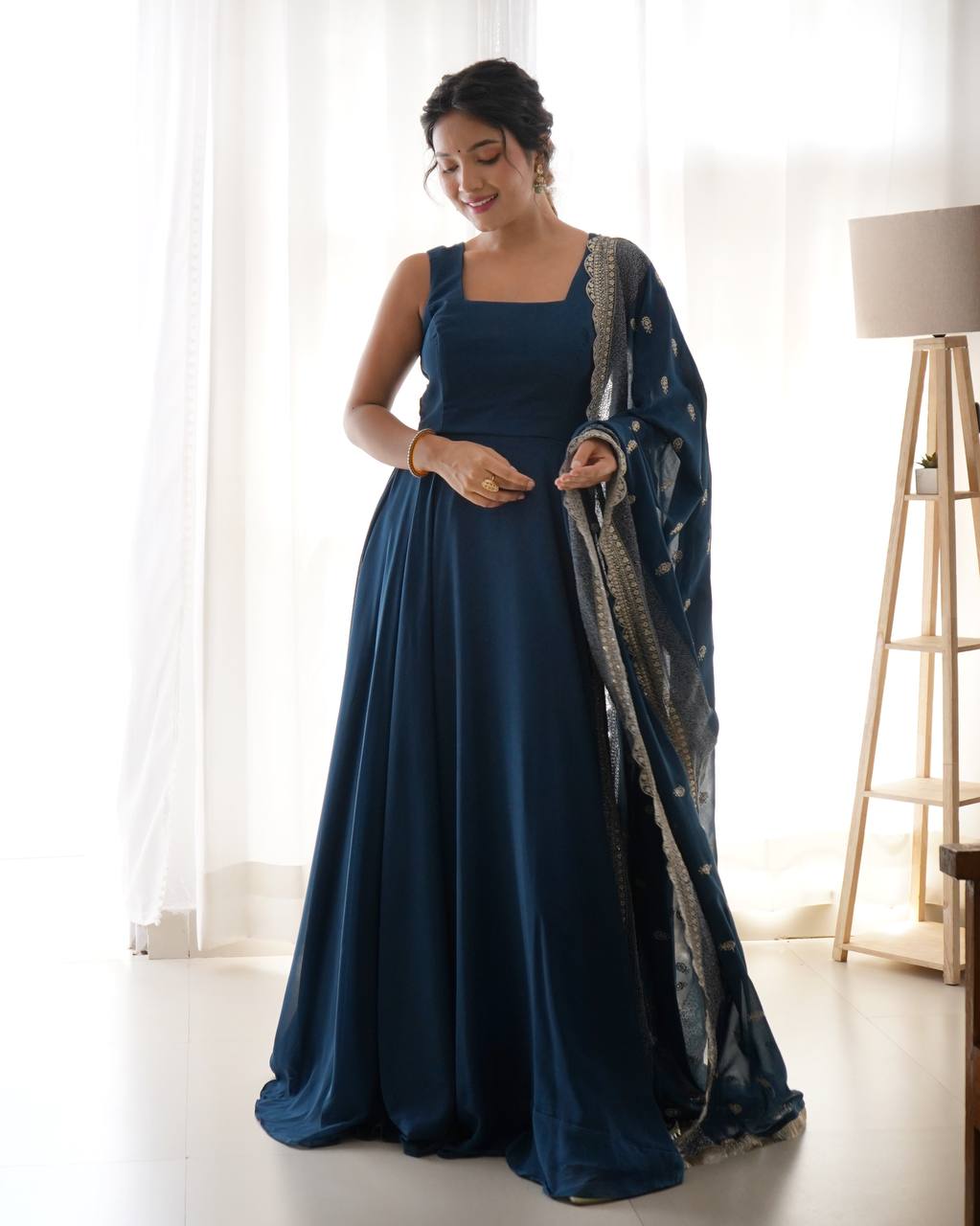 Pure Soft Georgette Sleev Less Full Fleir Gown With Sequence Worked Duppata