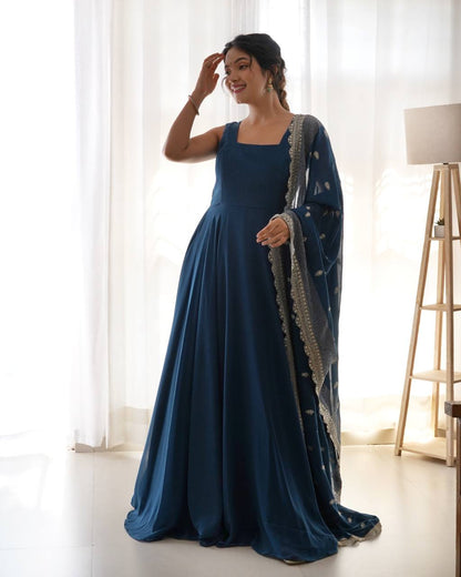 Pure Soft Georgette Sleev Less Full Fleir Gown With Sequence Worked Duppata