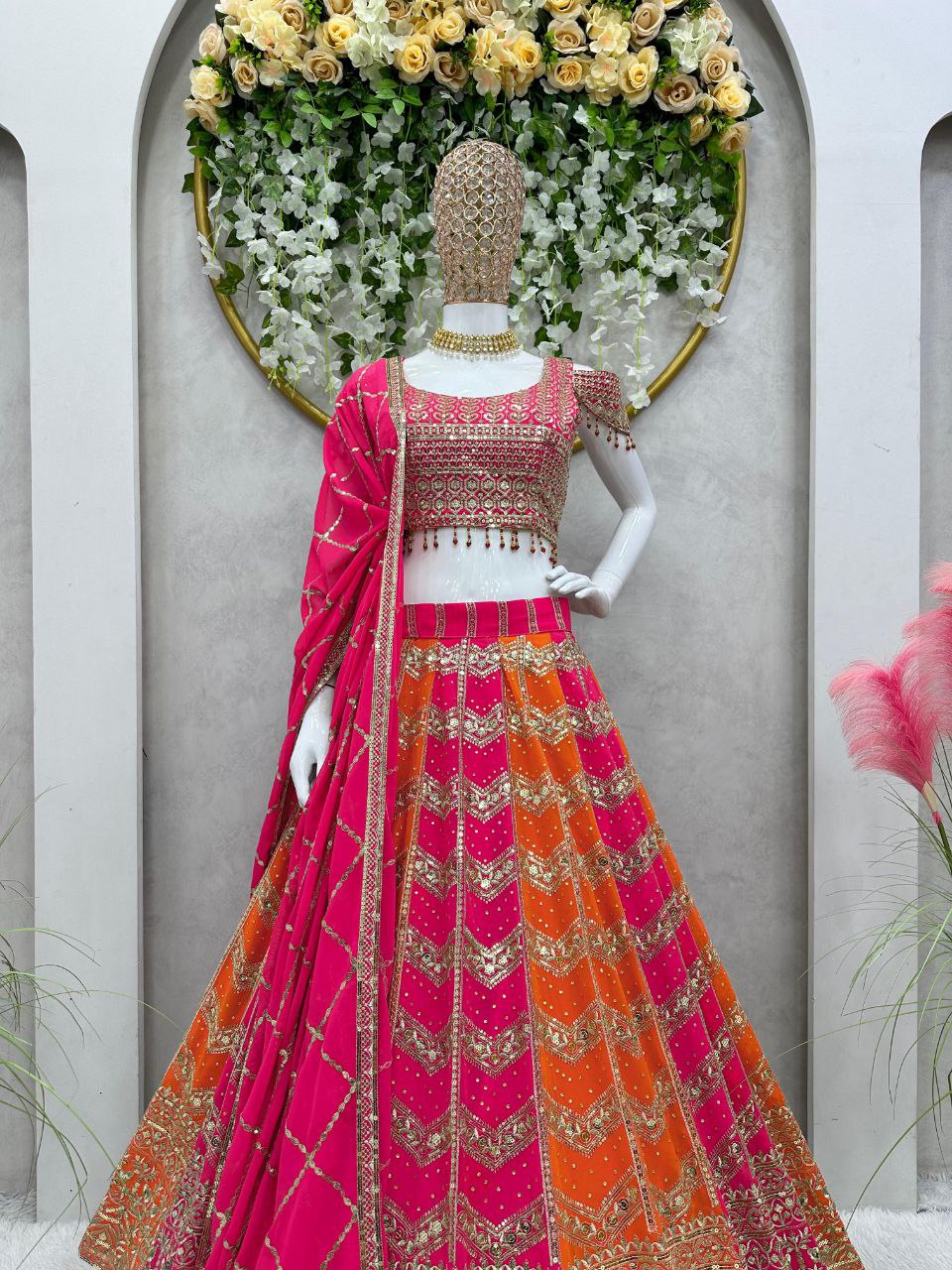 Wedding Wear Heavy Embroidery And Sequence Worked Lehenga Choli With Cancan And Beautiful Duppata