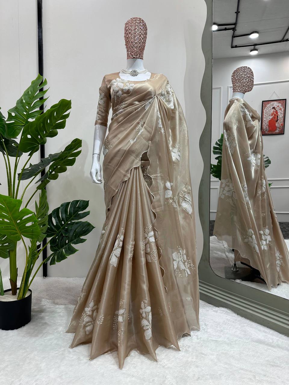 Jimmy Chu Silk Sequence Worked Designer Saree With Fancy Blouse