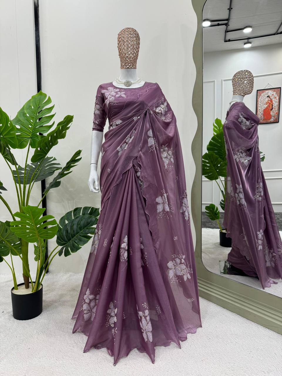 Jimmy Chu Silk Sequence Worked Designer Saree With Fancy Blouse