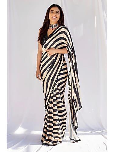 Heavy Satin Silk Party Wear Dogotal Printed Saree With Sequence Worked Blouse